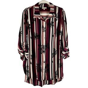 Chenault Women’s Floral Striped Button Down 2X